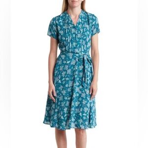 Nanette Lepore Pleated Crepe Chiffon Dress in Deep Lake